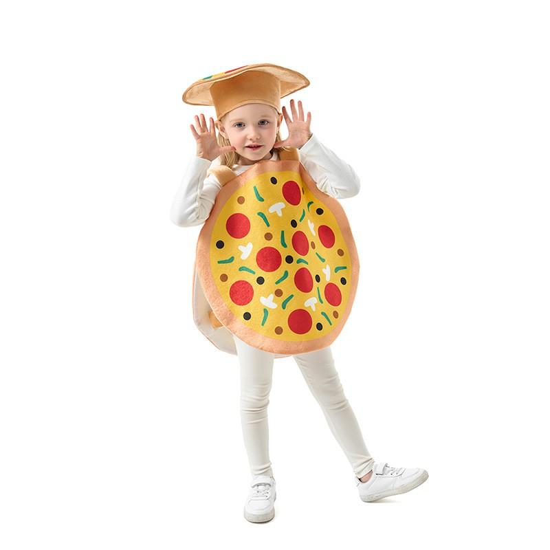 Kids Halloween Costume Set - Pizza-Themed Vest Hat Cosplay Stage Performance Unisex Comfort Fit Ages 17 Under