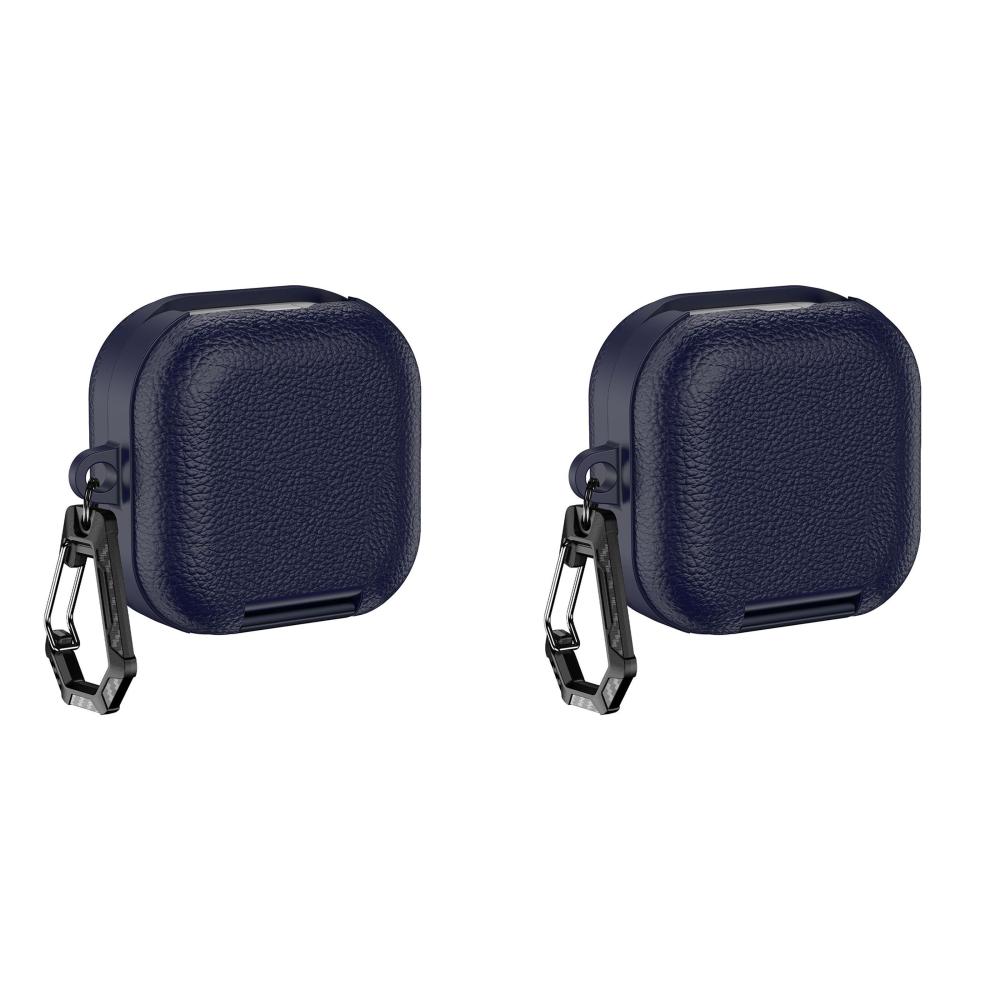 2Pcs PU Leather Protective Case for Galaxy Buds4/4Pro Full Protection Skin Shell Shockproof Anti‑Drop Earbuds Cover W/ Carabiner