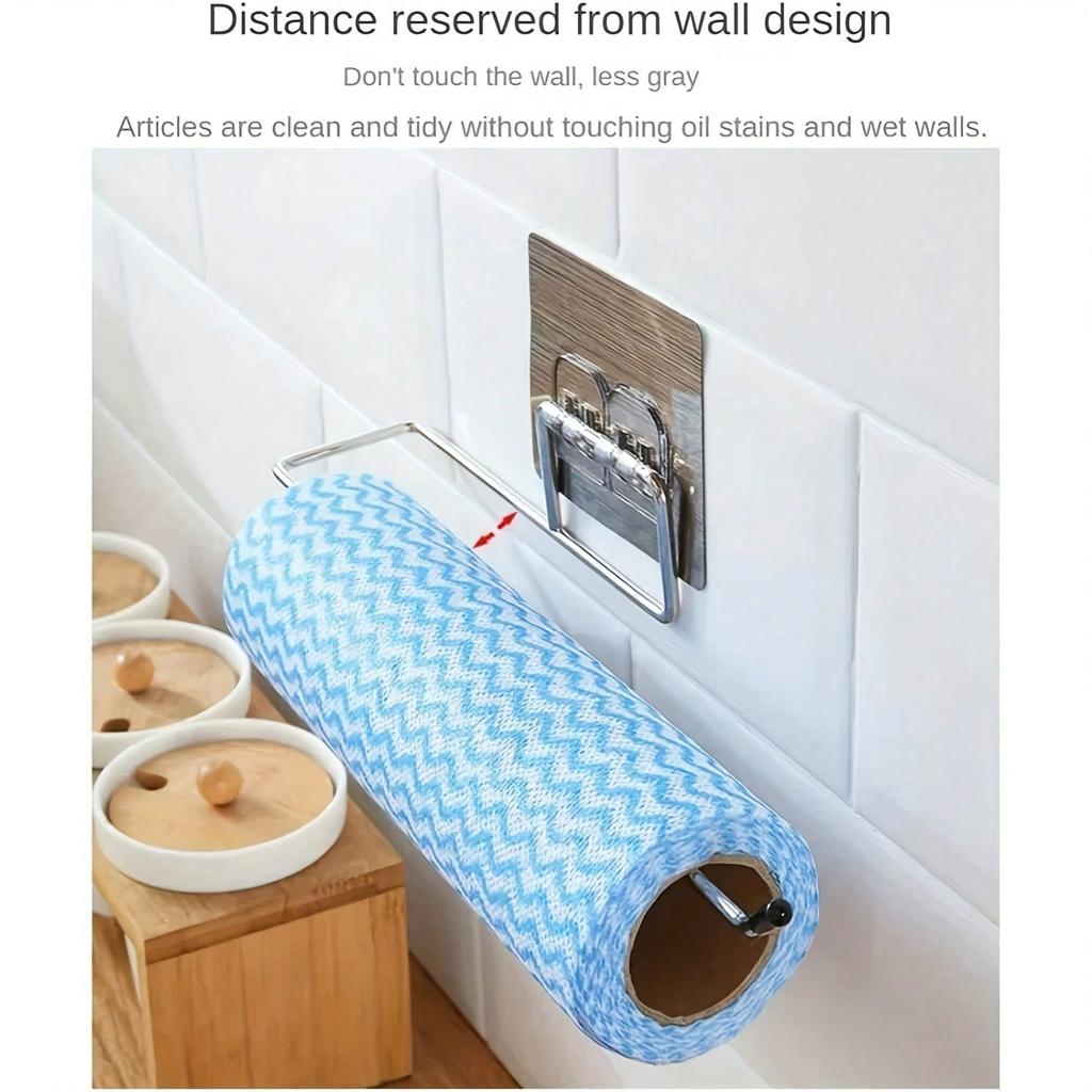 Kitchen Paper Roll Holder, Bathroom Toilet Paper Storage Rack, Towel Rack, Self-Adhesive Cabinet Cloth Hanger, Bathroom Toilet Paper Holder