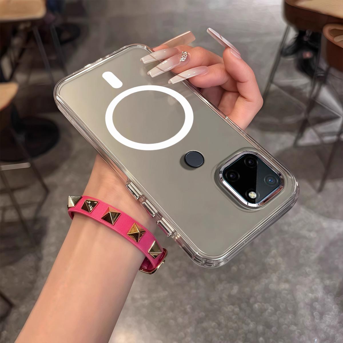 Case for realme C25Y,C21Y Minimal Semi-Transparent Magnetic Casing Raised Electroplated Lens Bezel Anti-Slip Drop Resistant Protective Shell realme C25Y