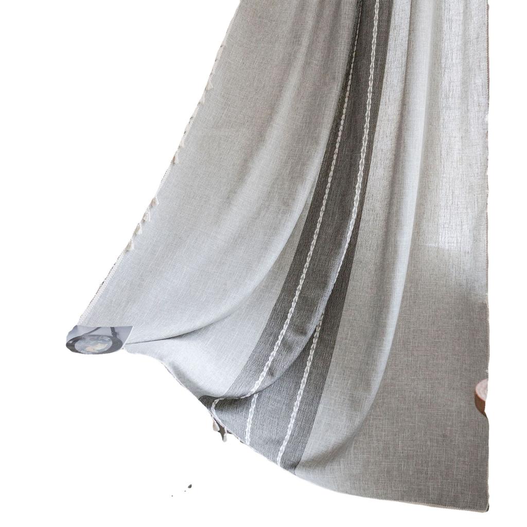 Curtain finished striped embroidery solid color contrasting color kitchen curtain country style living room semi-blackout bay window