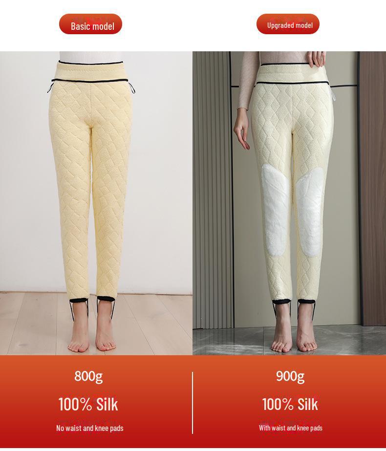 Women's High Waist Thick Wool Blend Leggings Extra Warm Fleece-Lined Knee Pad Pants