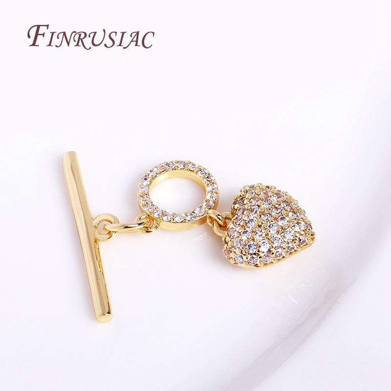 

Inlaid Zircon OT Clasp High Quality DIY Jewellery Accessories 18K Real Gold Plated Heart Shape Toggle Clasp For Jewelry Making 1 Piece