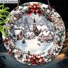 2D Flaches Aluminium-Weihnachtsschild mit Schneemannhaus-Muster - Weihnachtsfiguren-Anhänger - Ideal für Haustür, Wand, Veranda, Fensterdekoration - Ideal