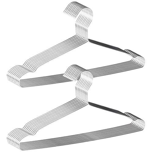 AUV Stainless Steel Hangers, Set of 20, Non-Slip, Durable, Rust-Resistant, and Bend-Resistant, Silver, 3.2mm Thick, 42cm Wide, for Skirts, Pants, and