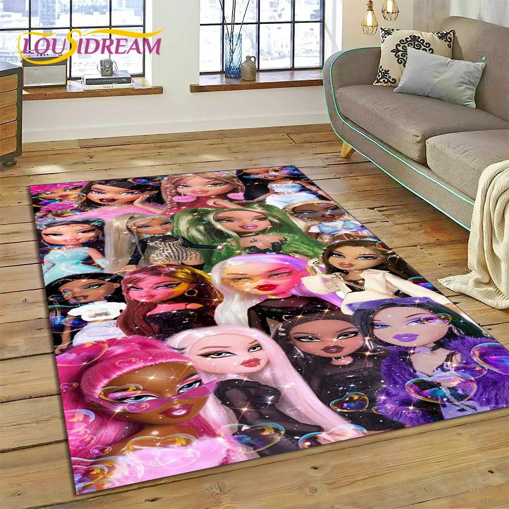 HD Cartoon Bratz Doll Cute Girls 3D Rug Carpet for Living Room Bedroom Home Decor,Floor Mat Non-slip Decoration for Sofa Doormat
