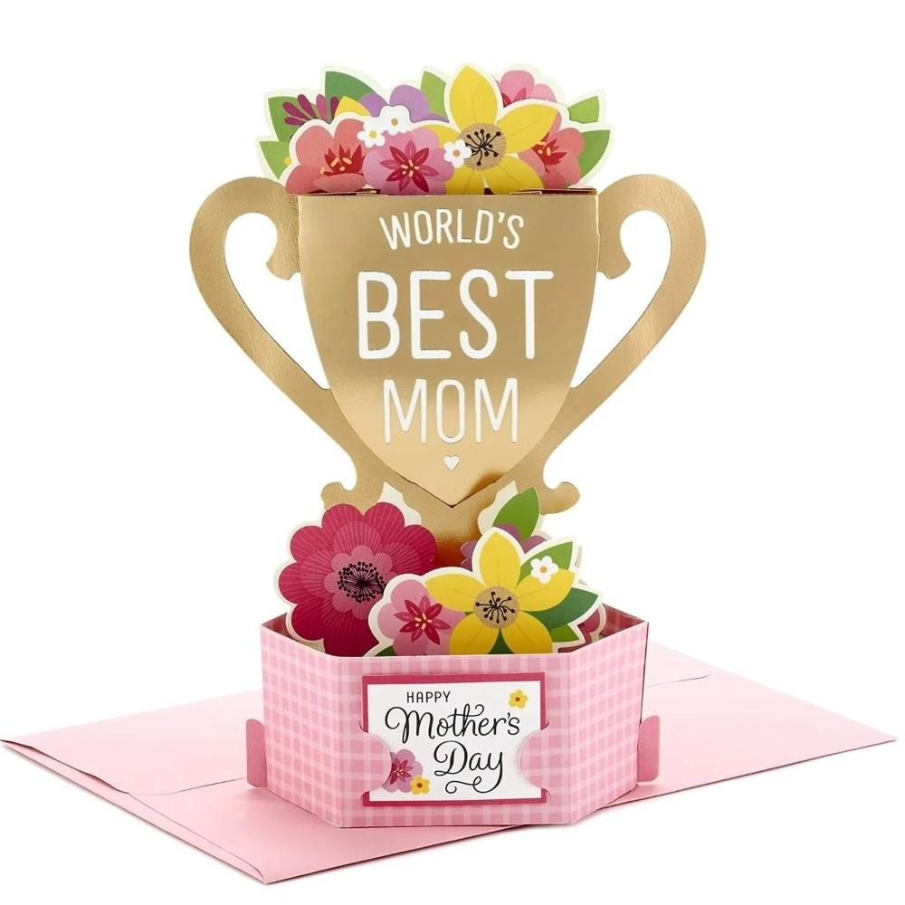 Romantic Mother's Day Greeting Card Blessing with Envelope 3D Award Cup Greeting Cards Creative Paper Sculpture