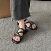 Fashion Low Heel Roman Sandals Summer New Square Head Open Toe Metal Belt Buckle Thin Belt Soft Sole Anti-slip Wear-resistant Flat Shoes