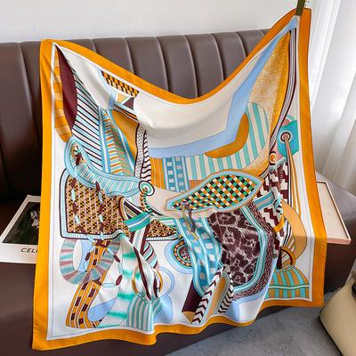 Twill Silk Scarf Women Luxury Shawl Wrap 90Cm Square Headband Print Neck Tie Female Hijab Satin Echarpe  Bandana