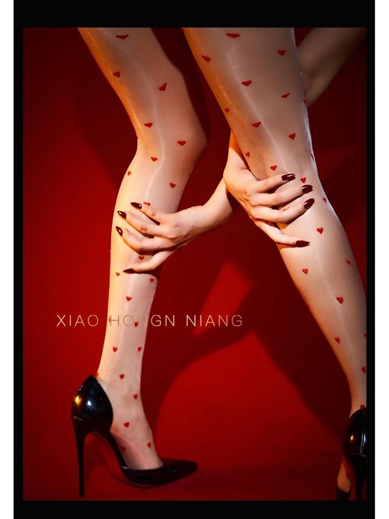 Sexy Heart Polka Dot Strappy Ultra-Thin Silky Temptation Black Stockings