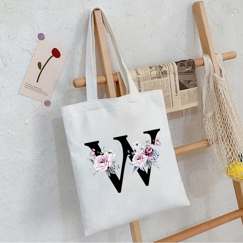 Alphabet24 Letter Print Student Portable Canvas Bag Tote Bag Large Capacity Messenger Bag