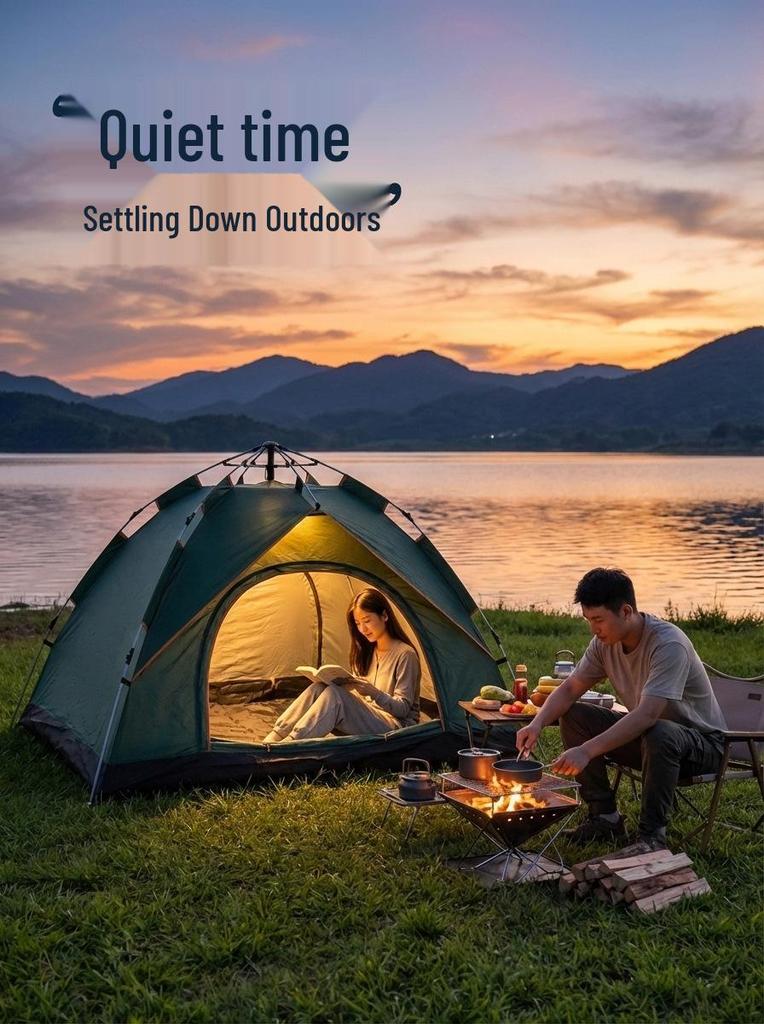 Portable 3-4 Person Automatic Double Layer Tent - Rainproof & Sunproof for Camping, Night Fishing, Outdoor Use