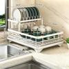 Extendable 1-Tier Metal Dish Drying Rack, Large Capacity Utensil Holder with Drain Board for Kitchen Counter