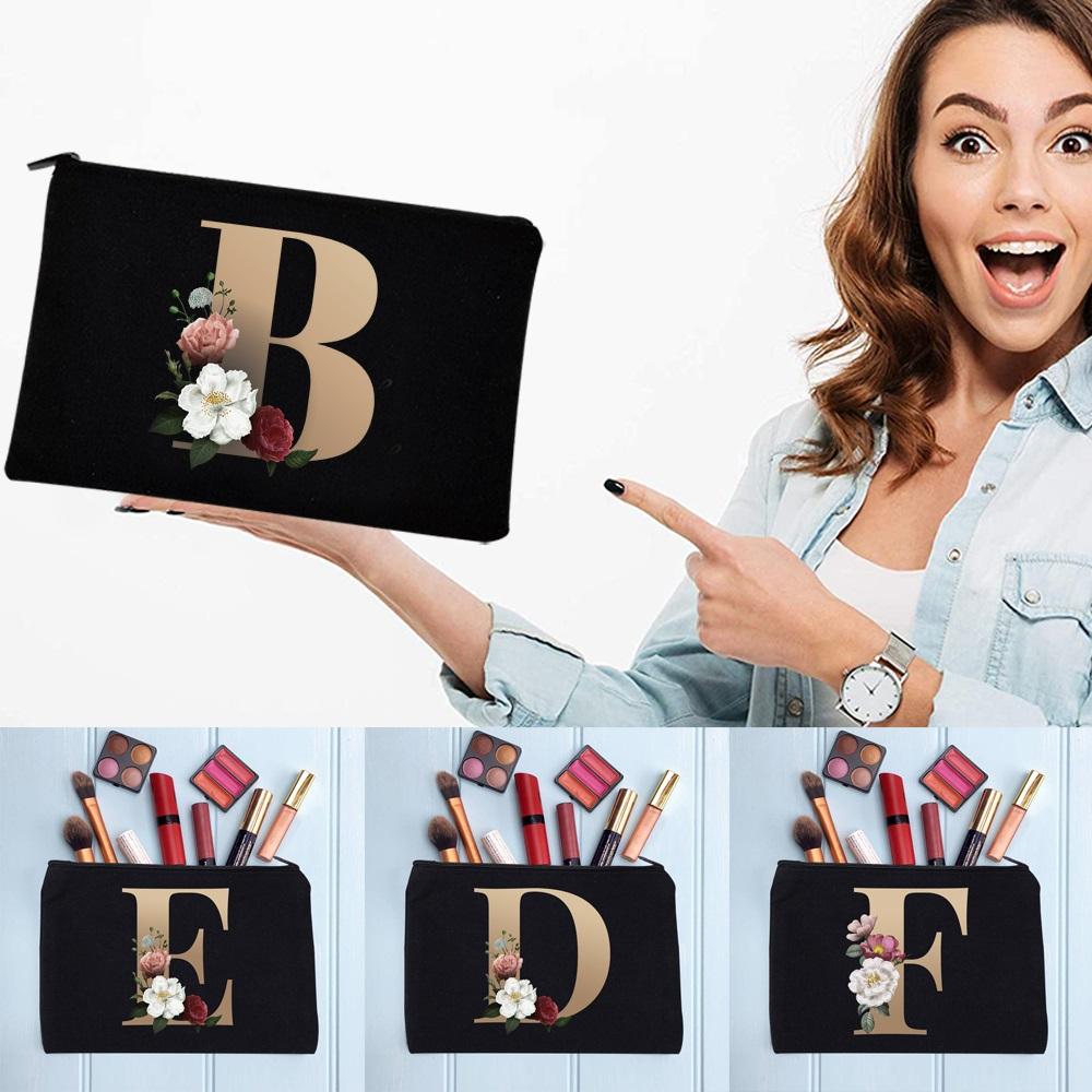 Damen Kosmetiktasche Make-up Tasche Weiblich Initialen Namensbuchstaben Muster Lippenstift Taschen Handtaschen Reißverschluss Federmäppchen für das Büro