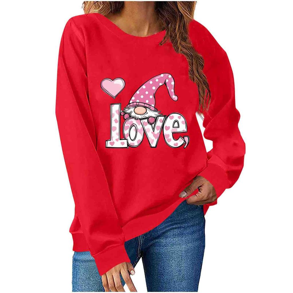 Women's Casual Fashion Valentine's Day Print Long Sleeve O,Neck Sweatshirts Pullover Top
