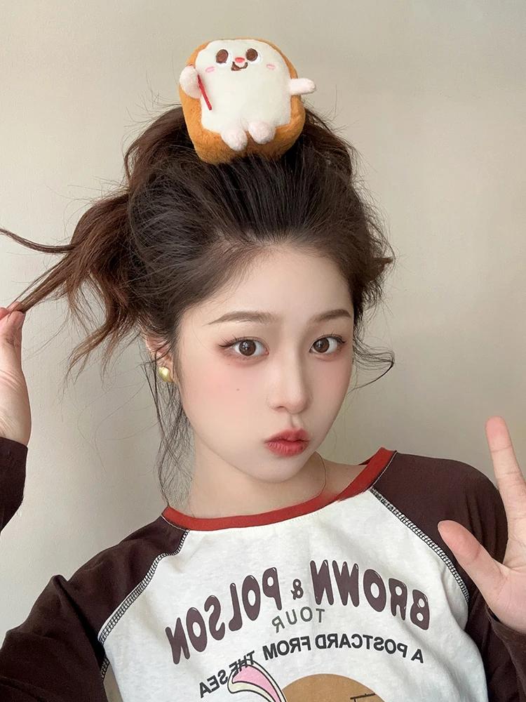 

Милые мультяшные плюшевые резинки для волос Гамбургер Головной убор для волос, Детская корейская версия Веревка для волос Пучок Резинка