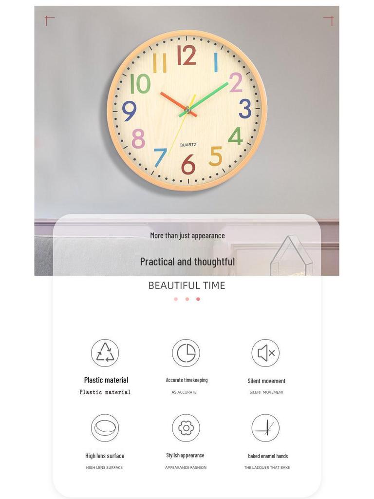 12-inch Cartoon Color Wall Clock for Bedroom & Living Room – Personalized, Creative, Fashionable Design for Children's Room
