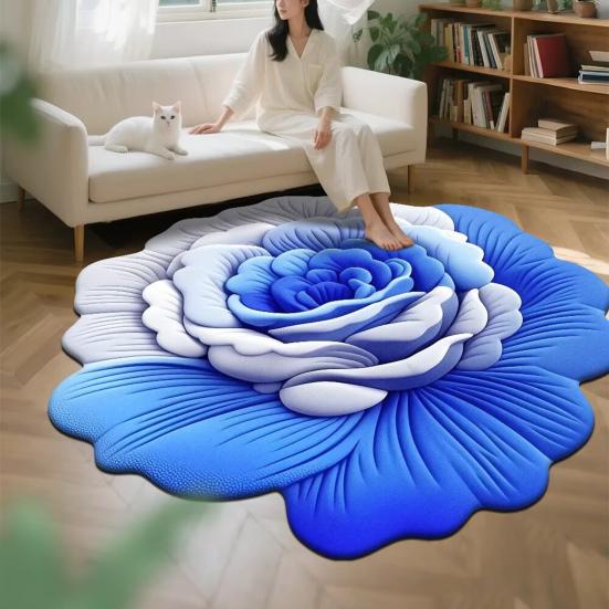Floral Plush Floor Mat 3D Realistic Flower Design Non-Slip Absorbent Bath Mat Quick-Dry Bathroom Rug for Bedroom Entryway Vanity Area