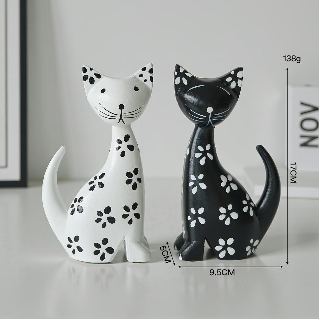 Black & White Couple Spotted Kitten Ornament, Nordic Minimalist Wooden Cat Ornament - Cute Cat, Desktop Decoration