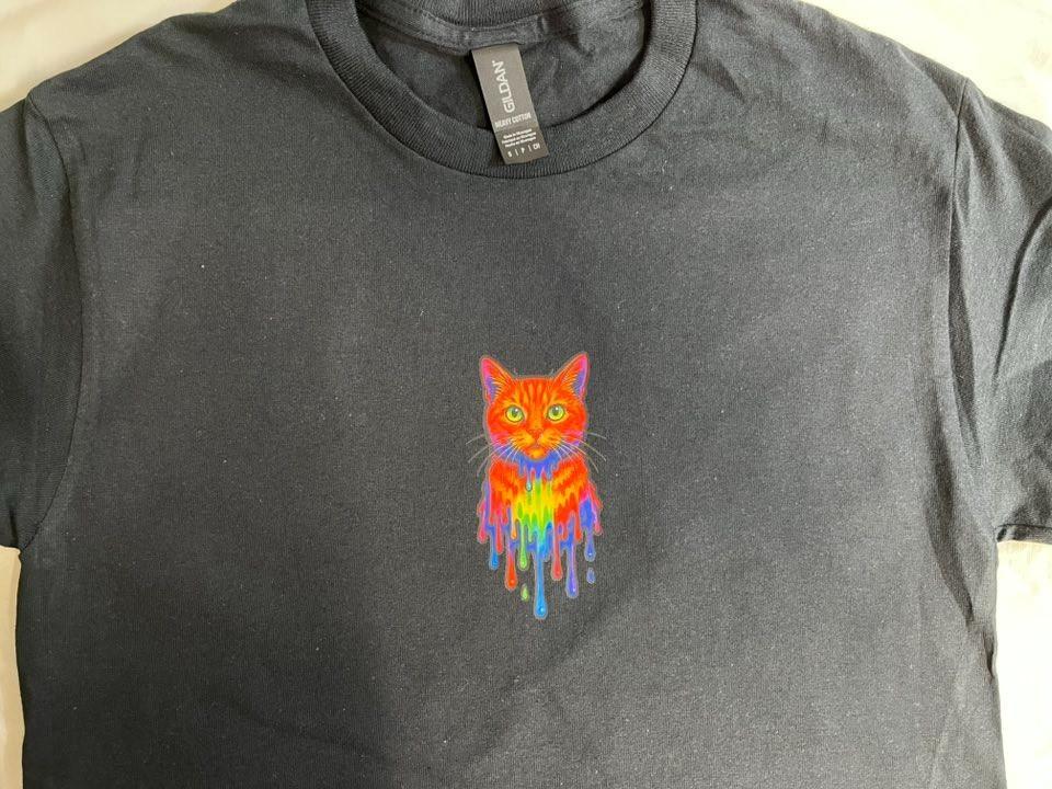 Small Black Cat rainbow T shirt tee XXL