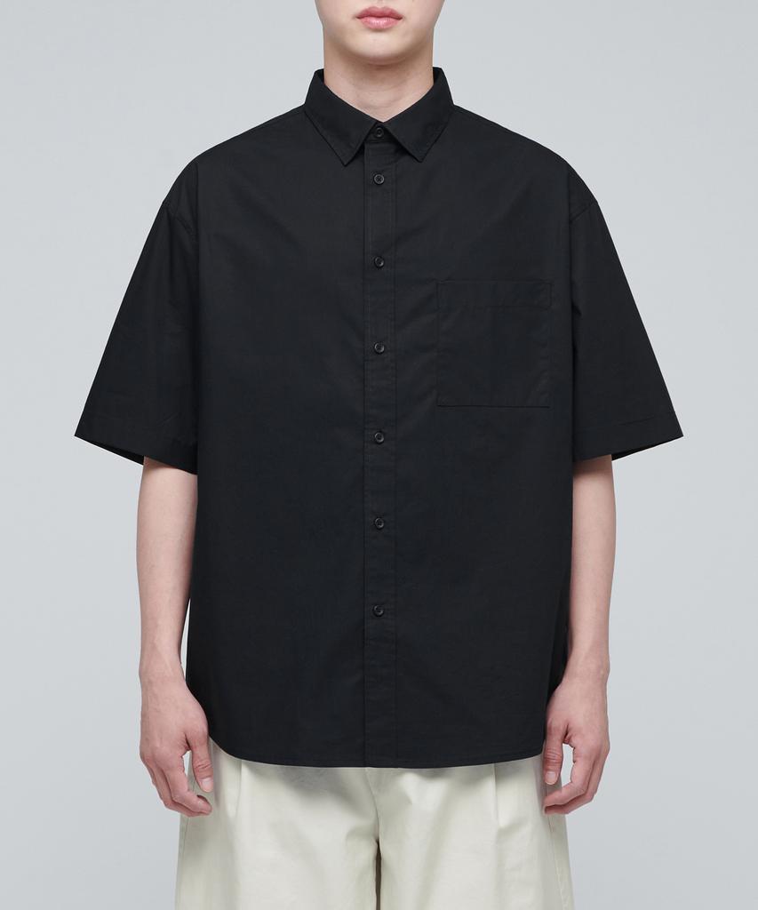 MUSINSA STANDARD Oversized Poplin Short Sleeve Shirt [Black]