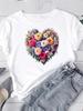 (Asian Size) Love Heart Trend Flower Short Sleeve Tee Clothing T Shirt Woman Women Fashion Top Print Female Graphic T-shirts