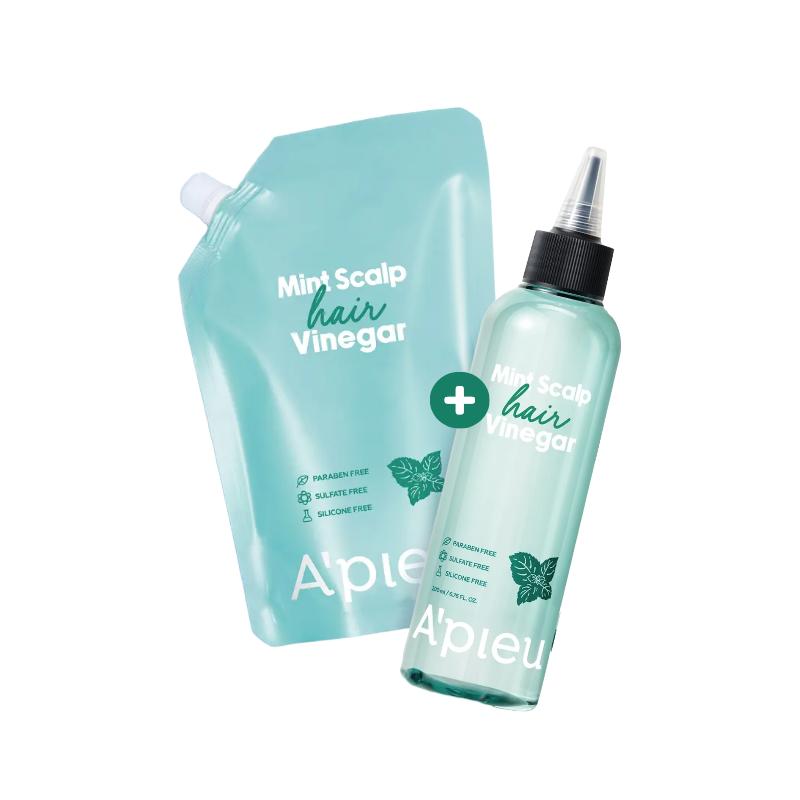 [A pieu] Mint Scalp Hair Vinegar Set (200ml + 400ml Refill) - Professional Deep Cooling Recharge & Scalp Clarifying Therapy