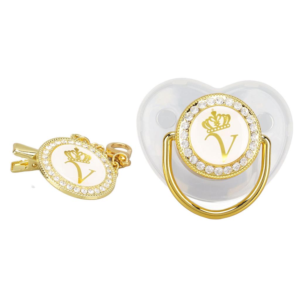 Baby Pacifier Teething Golden Rhinestone Nipple Letters Pacifier for Baby Baptism Bathing