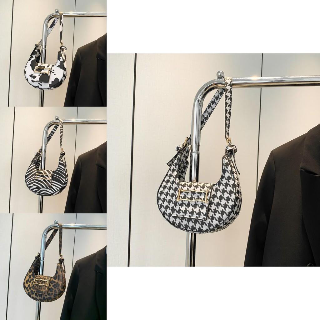 Chic Retro Crescent Bag For Women Stylish Pu Shoulder Bag In Leopard Zebra Cow Print