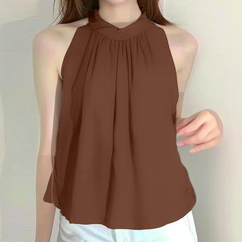 

ZANZEA Женские повседневные топы без рукавов с круглым вырезом и открытыми плечами 5XL коричневый