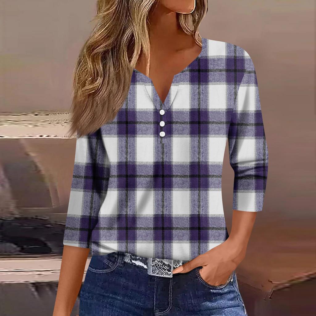 Women's Fashion Casual Three-quarter Sleeve V-neck Floral Print Top