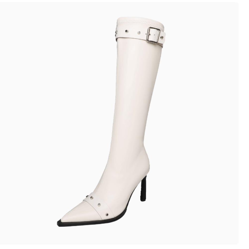 Women's High Top Zipper Belt Buckle High-heeled Solid Color Women's Boots 2024 New Spring and Autumn Fashion Women's Boots
