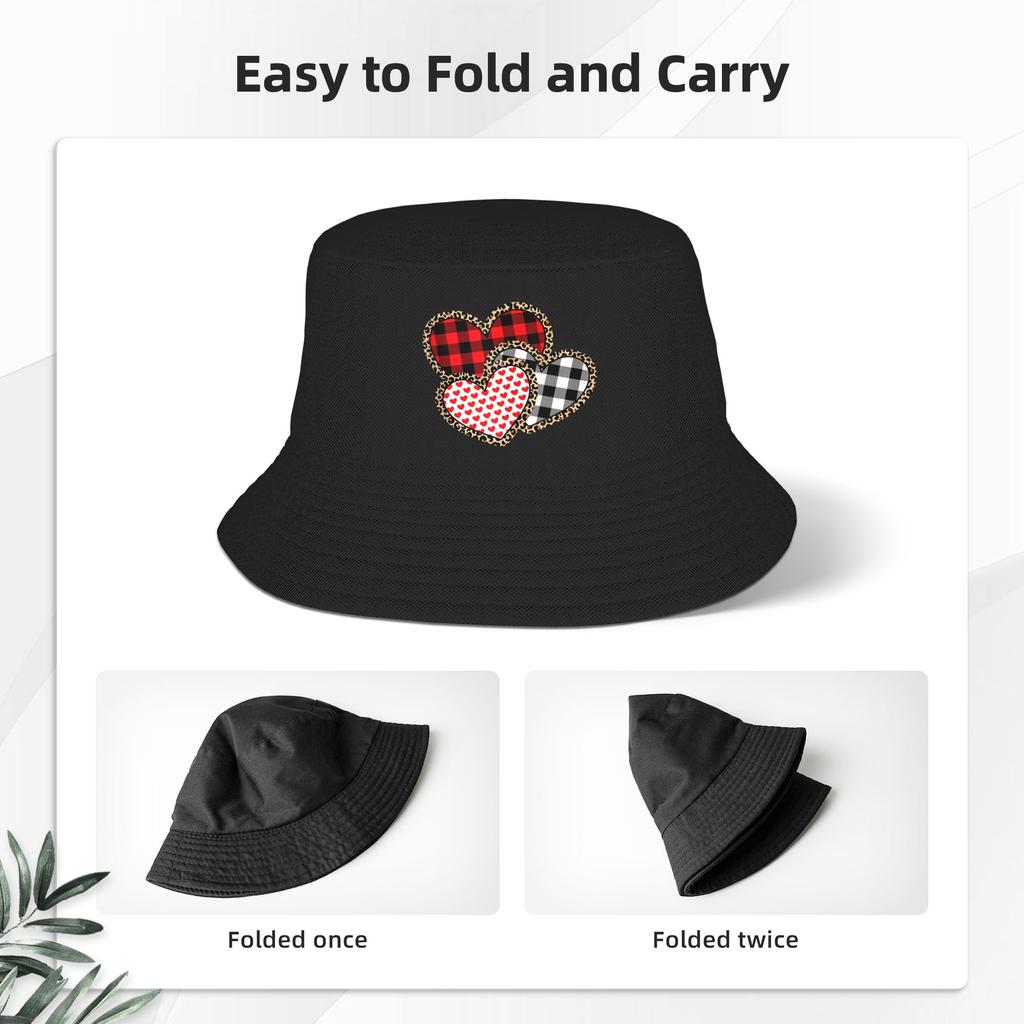 Cute Valentines Day Love Heart Bucket Hat  Hawaii Fisherman Caps Soft Fold Hunting Sunscreen Hats For Women Casual Printed Cap