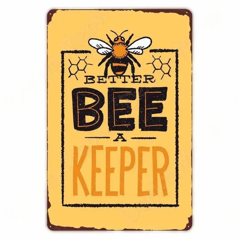 Vintage Bee Kind Funny Poster Honeybee Happy Retro Metal Sign Home Outdoor Wall BeeKeeper Slogans Art Tin Plate Decoration