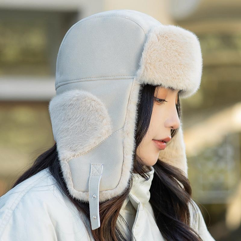 Unisex Sports Balaclava Hat with Ear Warmer - Furry Thermal Trapper Hat with Elasticity for Winter Outdoor Activities