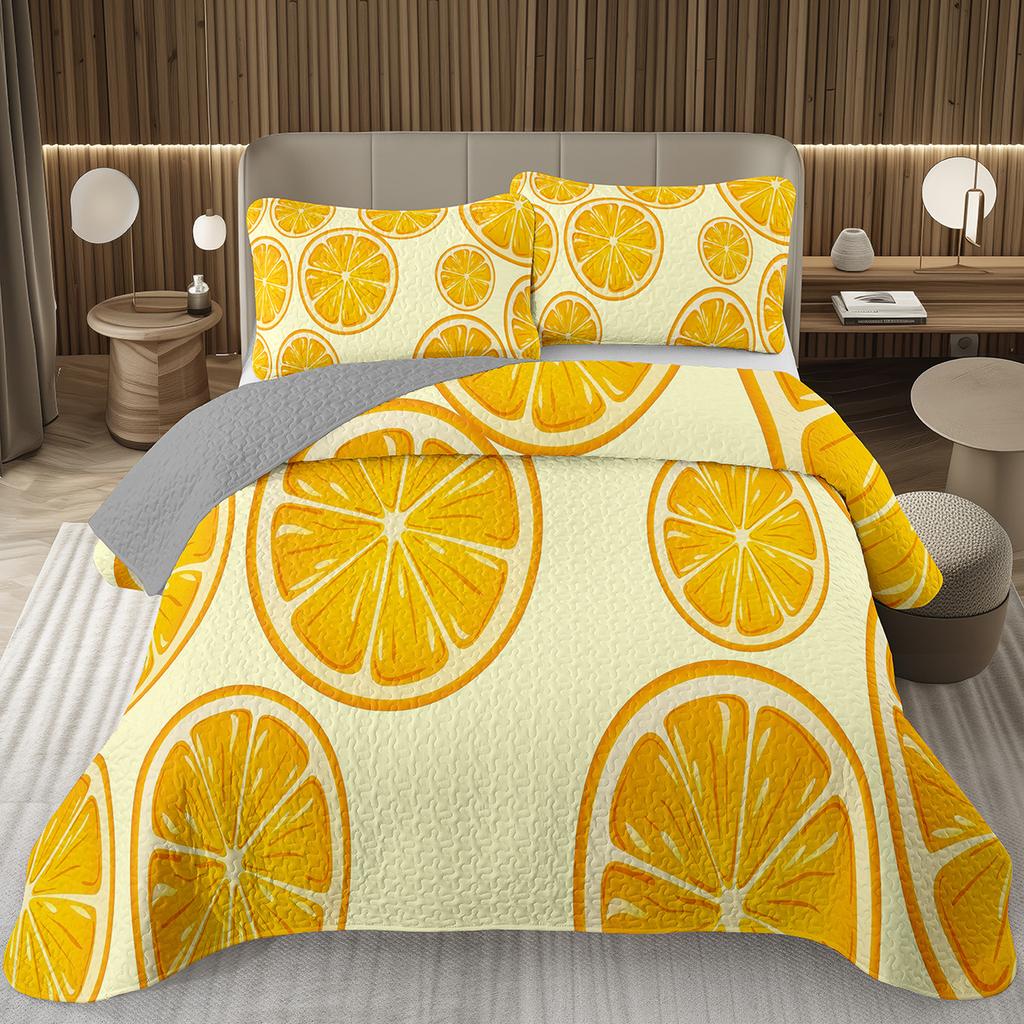 Citroen Twin Queen King Sprei Set Oranje Gewatteerde Sprei 2/3 stuks Zomer Tropisch Fruit Beddengoed Set Botanisch Thema Huisdecoratie