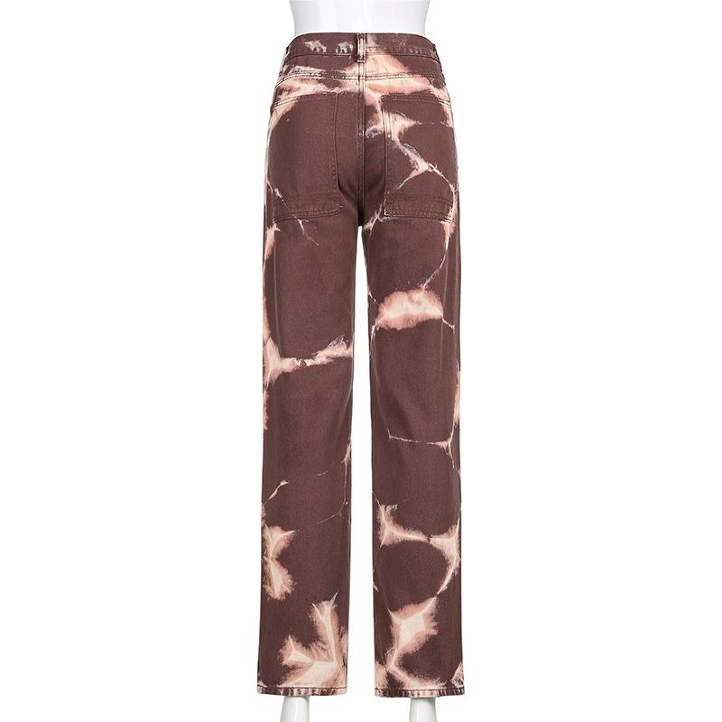 Spring 2022 Womens Fashion High Waist Y2k Aesthetic Print Women's Wide Leg Jeans Baggy Woman Cargo Pants Jean Mom Jeans Trousers