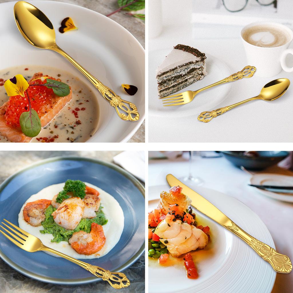 Royal Stainless Steel Cutlery Set 20/40 Piece Set for Home Use Vintage Embossed European Western Dinner Knife, Fork and Spoon