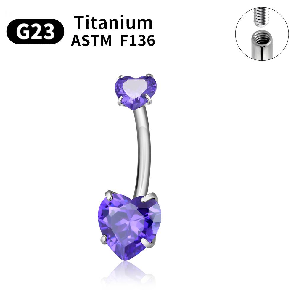 G23 Titanium Belly Button Ring Navel Piercing Body Jewelry For Women Round Heart Shape Zircon Piercing High Quality Popular 1.6x10x5x8mm&Navel & Bell Button Rings&body