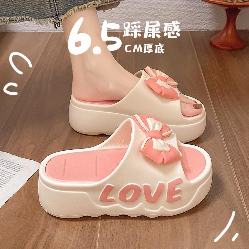 Thick-soled Slippers Women's Summer Indoor Home Fashion Bow Cool Slippers Bathroom Non-slip Outer Slippers