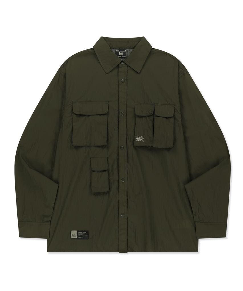 Brown Bless Multi Pocket Utility Shirts - Khaki
