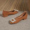 Fairy Feng Shui Diamond Buckle Flat-soled Single Shoes Women's 2025 New Shallow Mouth Square Head Comfortable Versatile Soft Sole Doudou Shoes