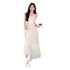 Summer 2024 Women's Petite French White Suspender Maxi Dress