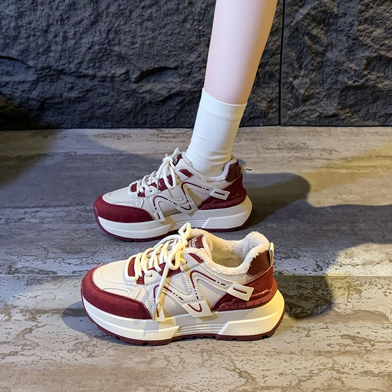 Är de nya sammets-pappa-skorna dam vinter student sport tjock sula varma vardagliga F-