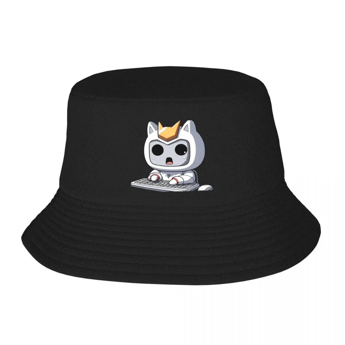 New Original Cloud Art White Robot Surprised Kawaii Bucket Hat Sunscreen Rave Womens Beach Hat Unisexs