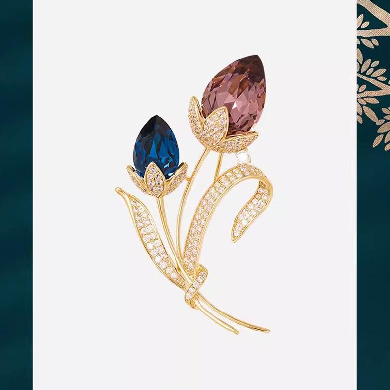 Gemini Flower Brooch, High-end Women's Exquisite Crystal Flower Brooch, Anti-glare Pin