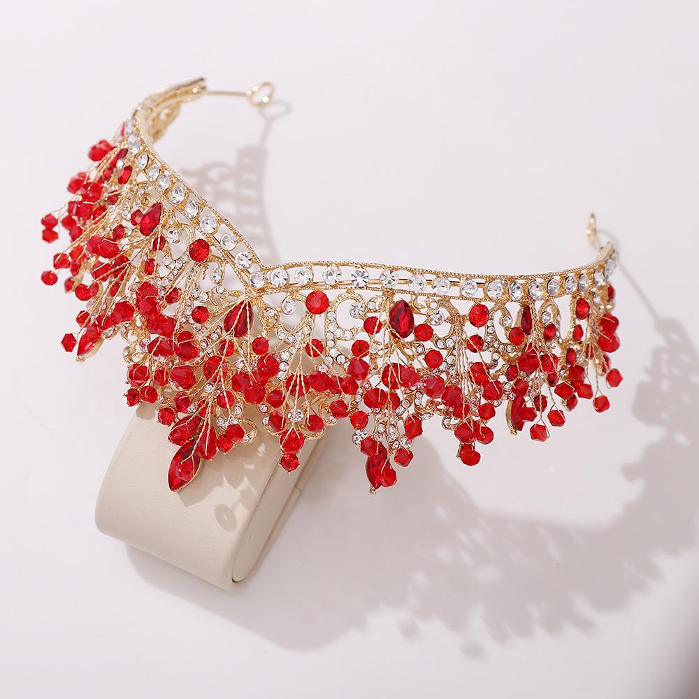 New Style Hand-set Rhinestone Bridal Crown Alloy Multi-color Beaded Princess Wedding Jewelry