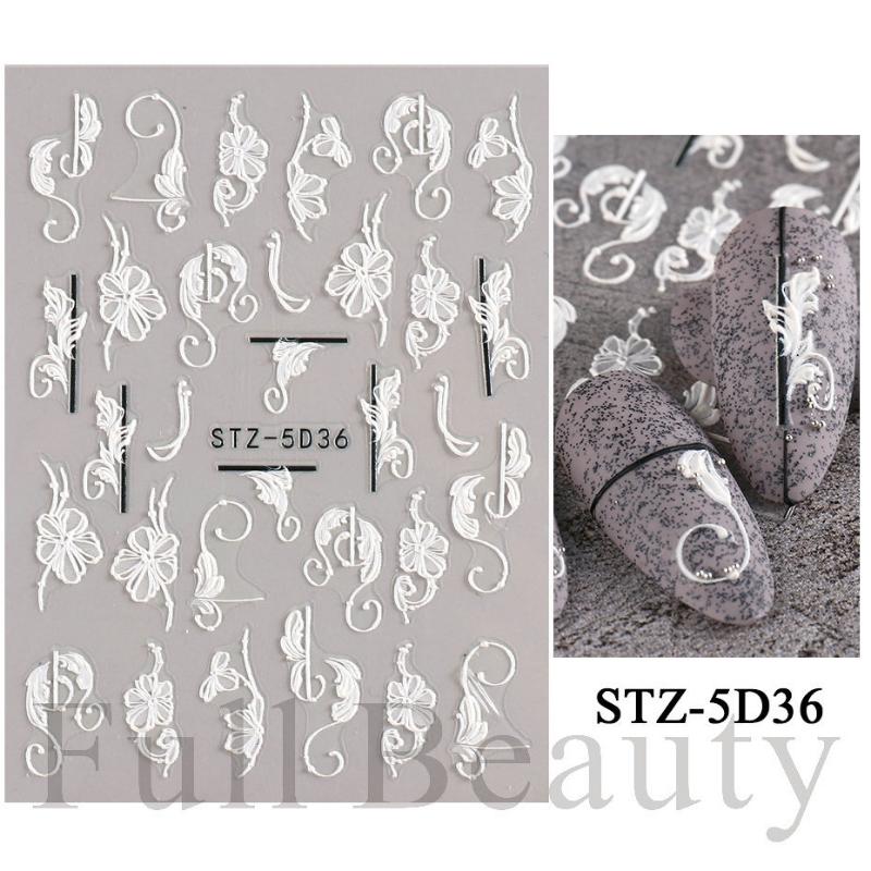 1 Sheet 5D Simple Flowers Nail Embossed Stickers Elegrant Wedding Design Adhesive Sliders Summer Textured Engraved Nail Decoration