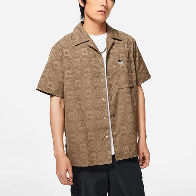 Li-Ning Badfive Vintage Print Single-Breasted Shirt Men Tops Brown ASHSB53-1