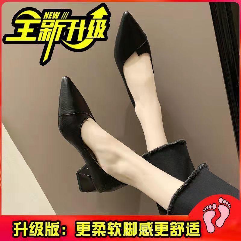 Retro Pointed Thick Heel High Heels Summer Niche Solid Color Non-slip Single Shoes Outer Wear Heightening Shoes